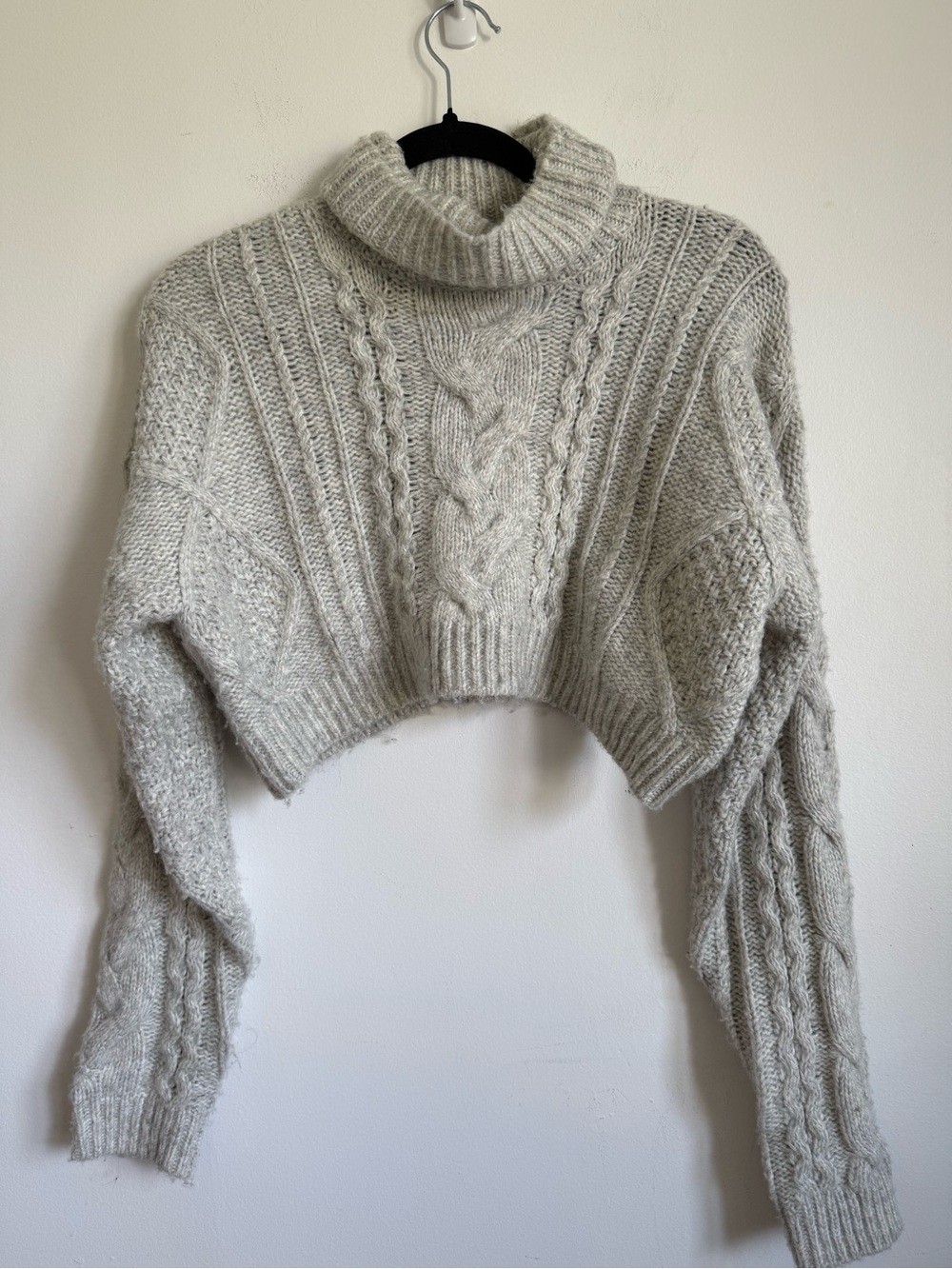 Happily Grey Turtleneck Soft Crop Knit Sweater Medium Gray